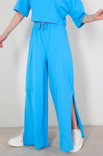 TKM-03285 Mavi Salaş Basic Yırtmaçlı Pantolon İkili Takım - Thumbnail