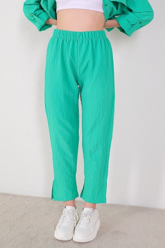 TKM-03294 Yeşil Gofre Kumaş Gömlek Pantolon İkili Takım - Thumbnail