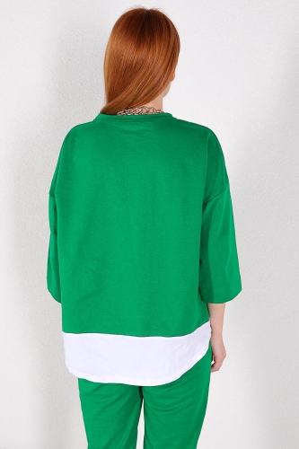 TKM-03296 Yeşil Detaylı Tişört Çimalı Eşofman İkili Takım - Thumbnail