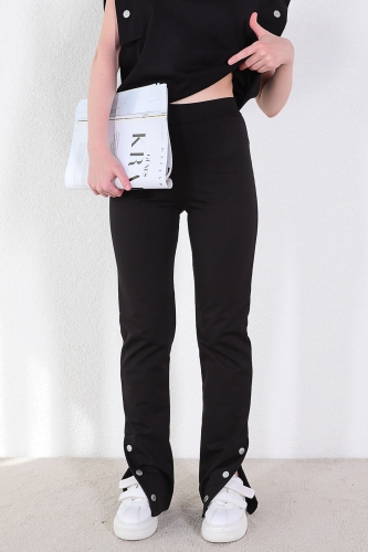 TKM-03309 Siyah Çıtçıt Detaylı Salaş Bluz Pantolon İkili Takım - Thumbnail