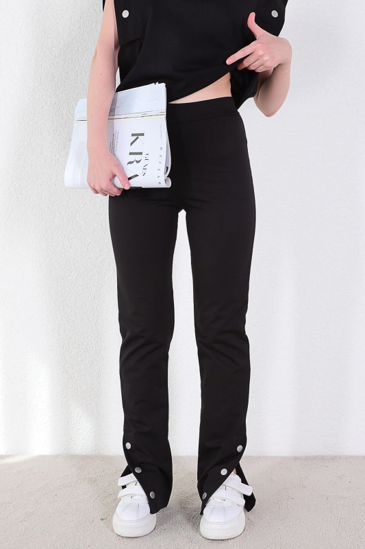 TKM-03309 Siyah Çıtçıt Detaylı Salaş Bluz Pantolon İkili Takım
