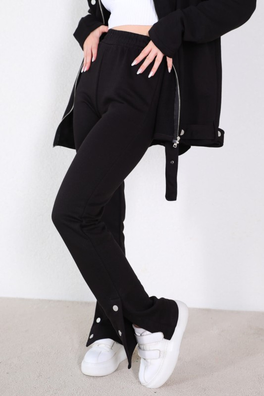TKM-03356 Siyah Çıtçıtlı Kemer Detaylı Ceket Yelek Pantolon Tasarım İkili Takım
