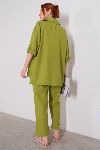 TKM-03397 Mint Yeşili Gömlek Yırtmaçlı Pantolon İkili Takım - Thumbnail