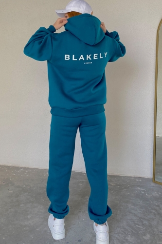 TKM-03486 Mavi Blakely Kabartma Baskılı Üç İplik Şardonlu Kanguru Takım - Thumbnail