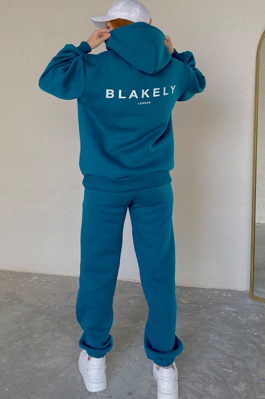 TKM-03486 Mavi Blakely Kabartma Baskılı Üç İplik Şardonlu Kanguru Takım