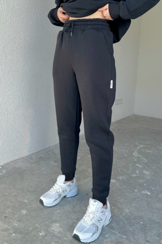 TKM-03510 Siyah Üçlü Astarlı Fermuarlı Yelek Şardonlu Sweatshirt Jogger Eşofman Set Takım - Thumbnail