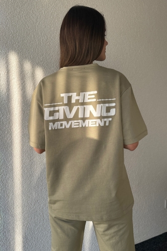 TKM-03544 Haki The Giving Movement Ön Arka ve Eşofman Baskılı Salaş Tişört Jogger Eşofman İkili Takım - Thumbnail