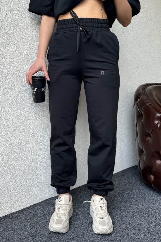 TKM-03555 Siyah Clothing Enjeksiyon Baskılı Cepli Tişört Baskılı Jogger Eşofman İkili Takım - Thumbnail