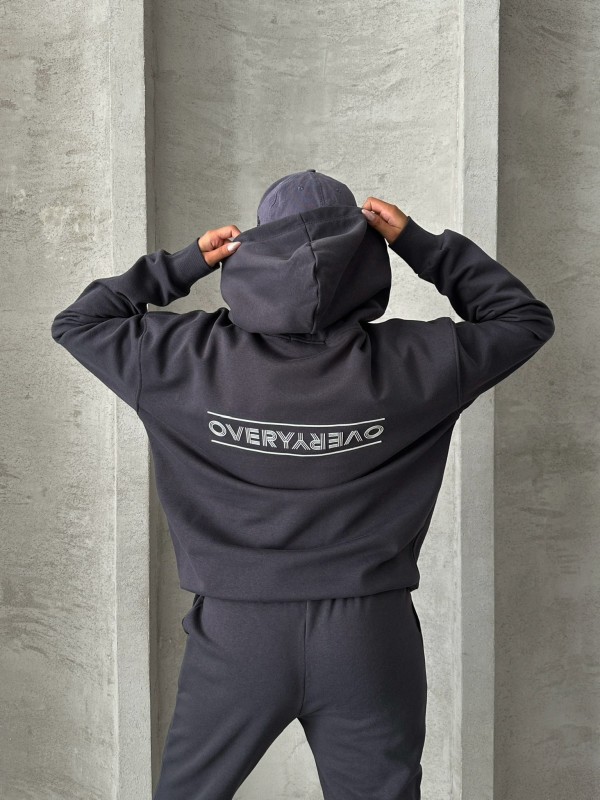 TKM-03624 Füme The Future Is Hope Yazılı Mevsimlik Kumaş Kapüşonlu Sweatshirt Çimalı Jogger İkili Takım