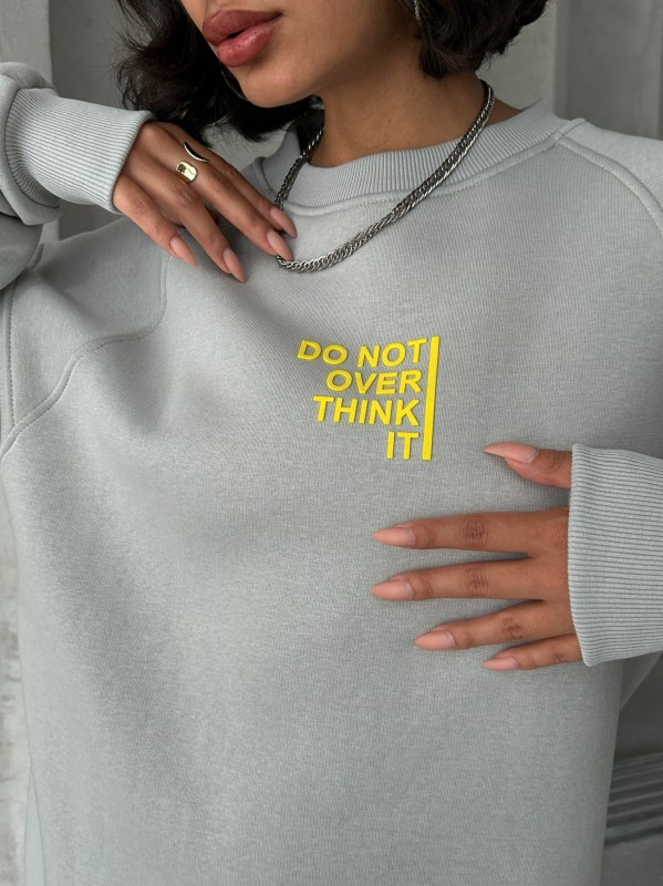 TKM-03626 Boyama Gri Do Not Over Think It Kabartma Yazı Baskılı Bisiklet Yaka Sweatshirt Jogger Üç İplik Şardonlu İkili Takım - 4