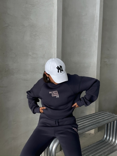 TKM-03626 Füme Do Not Over Think It Kabartma Yazı Baskılı Bisiklet Yaka Sweatshirt Jogger Üç İplik Şardonlu İkili Takım - 9