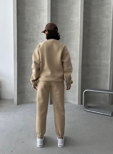 TKM-03626 Vizon Do Not Over Think It Kabartma Yazı Baskılı Bisiklet Yaka Sweatshirt Jogger Üç İplik Şardonlu İkili Takım - 6