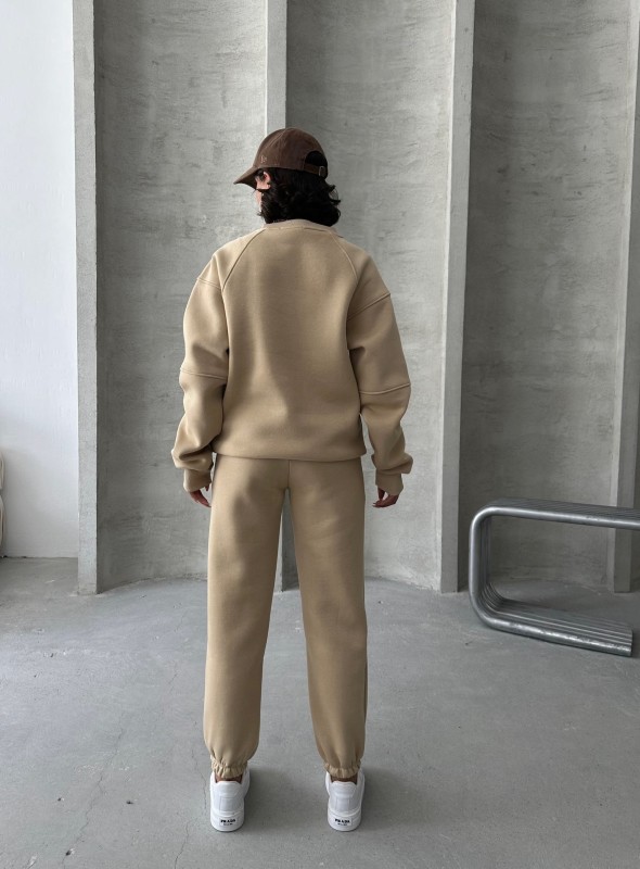 TKM-03626 Vizon Do Not Over Think It Kabartma Yazı Baskılı Bisiklet Yaka Sweatshirt Jogger Üç İplik Şardonlu İkili Takım - 6