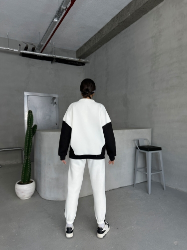 TKM-03628 Siyah Forever Yazı Baskılı Parçalı Salaş Sweat Jogger Üç İplik Şardonlu İkili Takım - 7