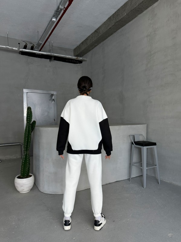 TKM-03628 Siyah Forever Yazı Baskılı Parçalı Salaş Sweat Jogger Üç İplik Şardonlu İkili Takım - 7