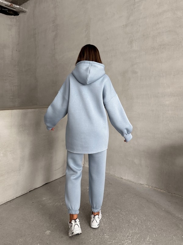 TKM-03631 Bebe Mavi New York City Kabartma Baskılı Salaş Kapüşonlu Sweatshirt Jogger Eşofman İkili Takım - 7