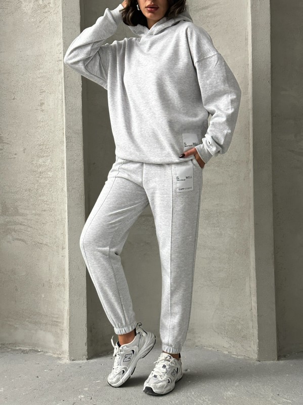 TKM-03634 Karmelanj Etiket Detaylı Kapüşonlu Sweatshirt Çimalı Jogger İki İplik Şardonlu İkili Takım - 7