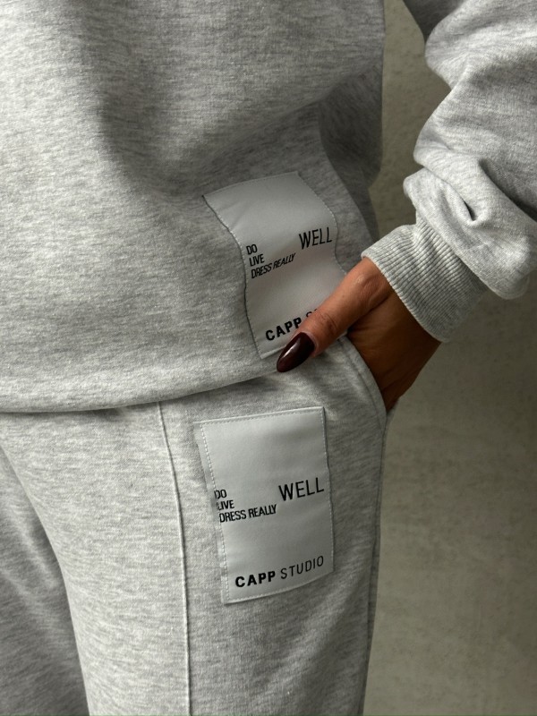 TKM-03634 Karmelanj Etiket Detaylı Kapüşonlu Sweatshirt Çimalı Jogger İki İplik Şardonlu İkili Takım - 3