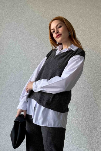 TKM-03640 Füme Gömlekli Süveter Salaş Pantolon İkili Takım - 4