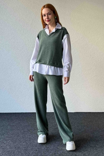 TKM-03640 Yeşil Gömlekli Süveter Salaş Pantolon İkili Takım - 7