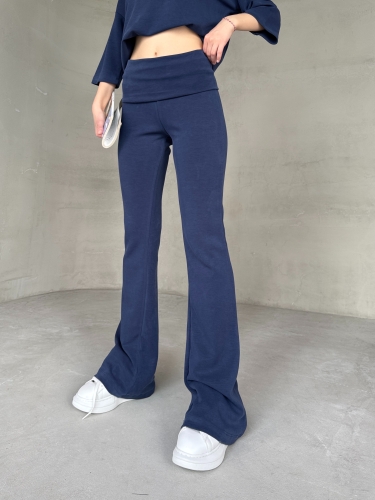 TKM-03666 Lacivert Bisiklet Yaka Yarım Kollu Tişört Bol Paça Pantolon Modal Kumaş İkili Takım - 7