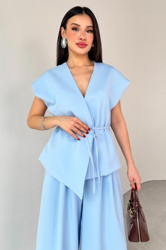Cappmoda - TKM-03676 Bebe Mavisi Vatkalı Yelek Palazzo Pantolon Atlas Kumaş İkili Takım (1)
