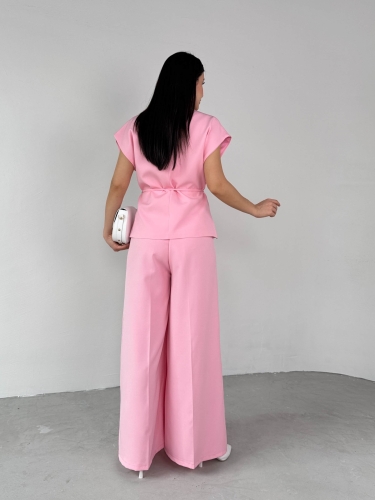 TKM-03676 Pembe Vatkalı Yelek Palazzo Pantolon Atlas Kumaş İkili Takım *ÖN SİPARİŞ* - 5