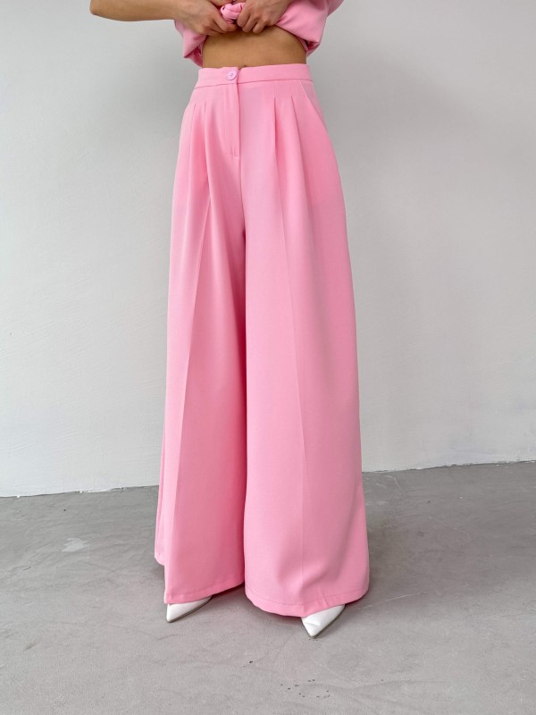 TKM-03676 Pembe Vatkalı Yelek Palazzo Pantolon Atlas Kumaş İkili Takım *ÖN SİPARİŞ* - 3