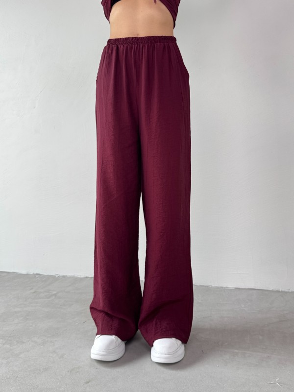 TKM-03686 Bordo Çapraz Bağlamalı Salaş Kimono Takım - 3
