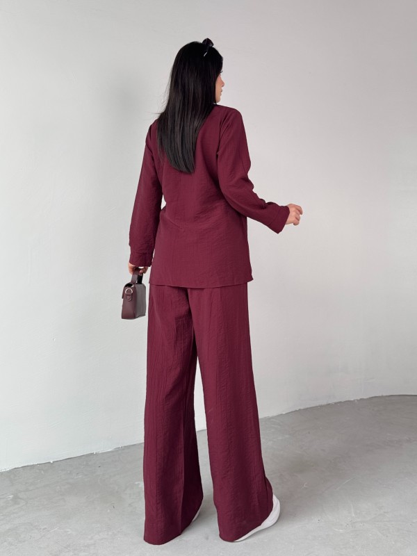 TKM-03686 Bordo Çapraz Bağlamalı Salaş Kimono Takım - 9