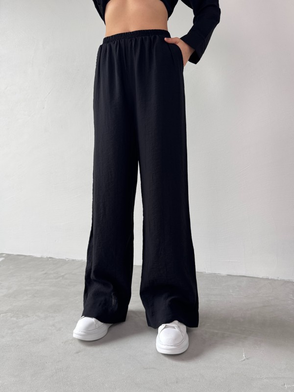 TKM-03686 Siyah Çapraz Bağlamalı Salaş Kimono Takım - 3