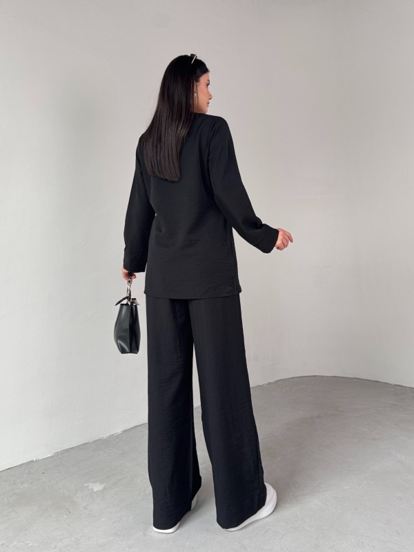 TKM-03686 Siyah Çapraz Bağlamalı Salaş Kimono Takım - 8