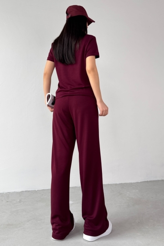 TKM-03690 Bordo Polo Yaka Bluz Salaş Pantolon İkili Takım - 3