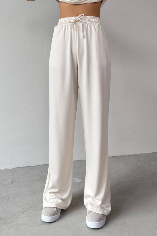 TKM-03690 Ekru Polo Yaka Bluz Salaş Pantolon İkili Takım - 8