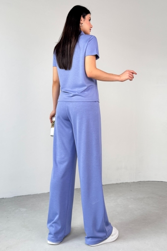 TKM-03690 Lila Polo Yaka Bluz Salaş Pantolon İkili Takım - 3