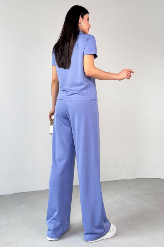 TKM-03690 Lila Polo Yaka Bluz Salaş Pantolon İkili Takım - 3