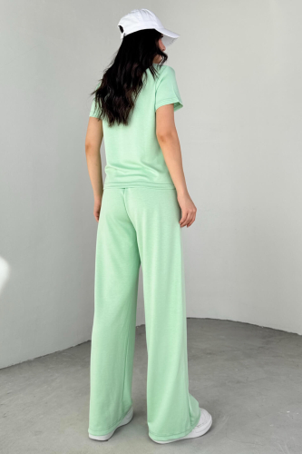 TKM-03690 Mint Yeşili Polo Yaka Bluz Salaş Pantolon İkili Takım - 7
