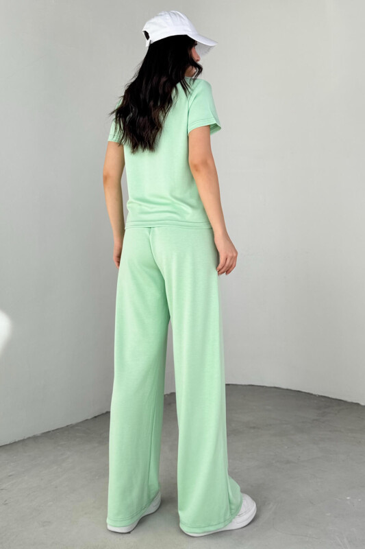 TKM-03690 Mint Yeşili Polo Yaka Bluz Salaş Pantolon İkili Takım - 7