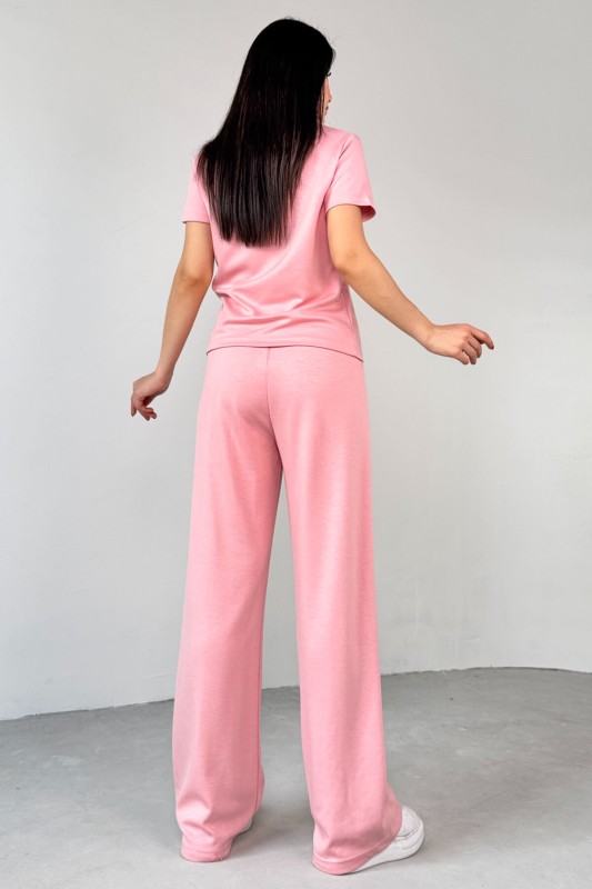 TKM-03690 Pembe Polo Yaka Bluz Salaş Pantolon İkili Takım - 4