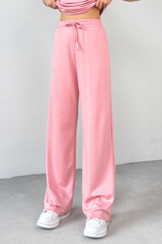 TKM-03690 Pembe Polo Yaka Bluz Salaş Pantolon İkili Takım - 5
