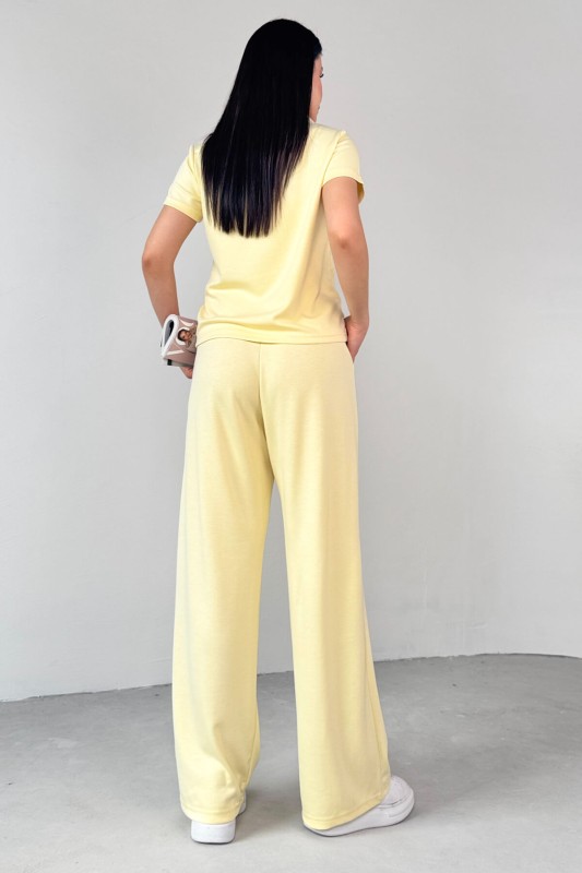 TKM-03690 Sarı Polo Yaka Bluz Salaş Pantolon İkili Takım - 3