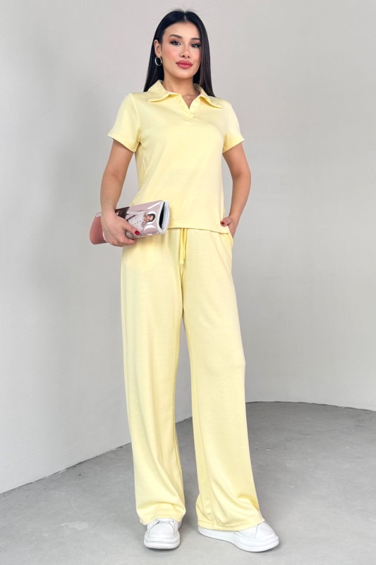 TKM-03690 Sarı Polo Yaka Bluz Salaş Pantolon İkili Takım - 6