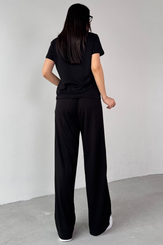 TKM-03690 Siyah Polo Yaka Bluz Salaş Pantolon İkili Takım - 4