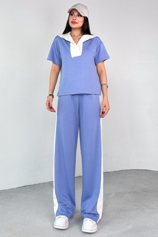 TKM-03692 Lila Patlı Yaka Bluz Garnili Pantolon İkili Takım - 4