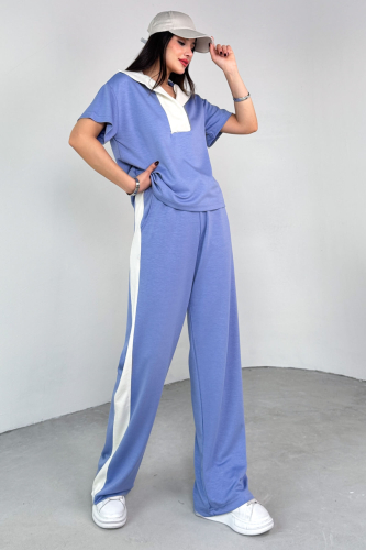 TKM-03692 Lila Patlı Yaka Bluz Garnili Pantolon İkili Takım - 5