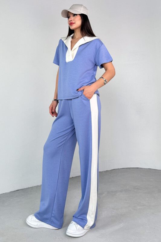 TKM-03692 Lila Patlı Yaka Bluz Garnili Pantolon İkili Takım - 6
