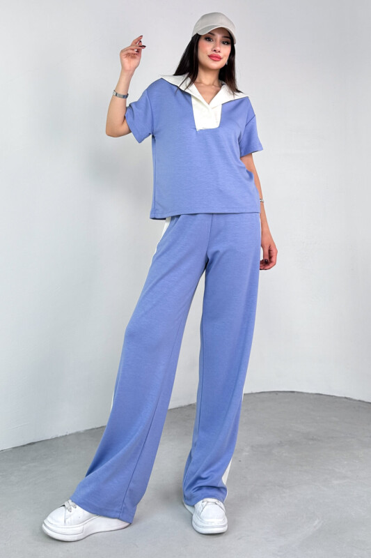 TKM-03692 Lila Patlı Yaka Bluz Garnili Pantolon İkili Takım - 7