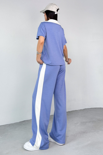 TKM-03692 Lila Patlı Yaka Bluz Garnili Pantolon İkili Takım - 8