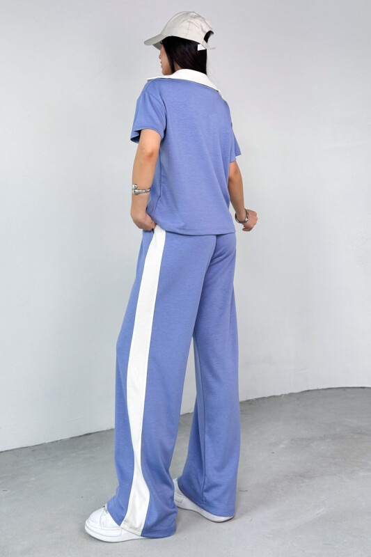TKM-03692 Lila Patlı Yaka Bluz Garnili Pantolon İkili Takım - 8