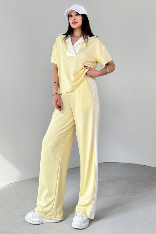 TKM-03692 Sarı Patlı Yaka Bluz Garnili Pantolon İkili Takım - 5